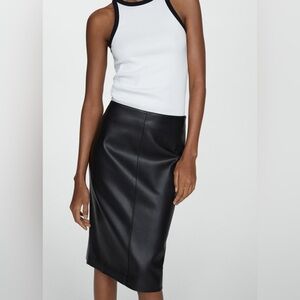 Mango Black leather affect Pencil Skirt NWT